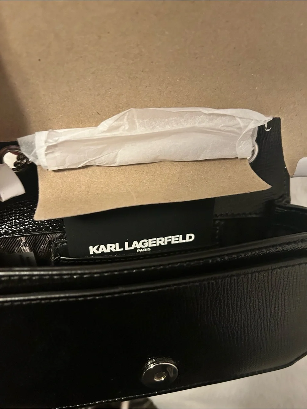 Karl Lagerfeld Black Patent Studded Shoulder Bag